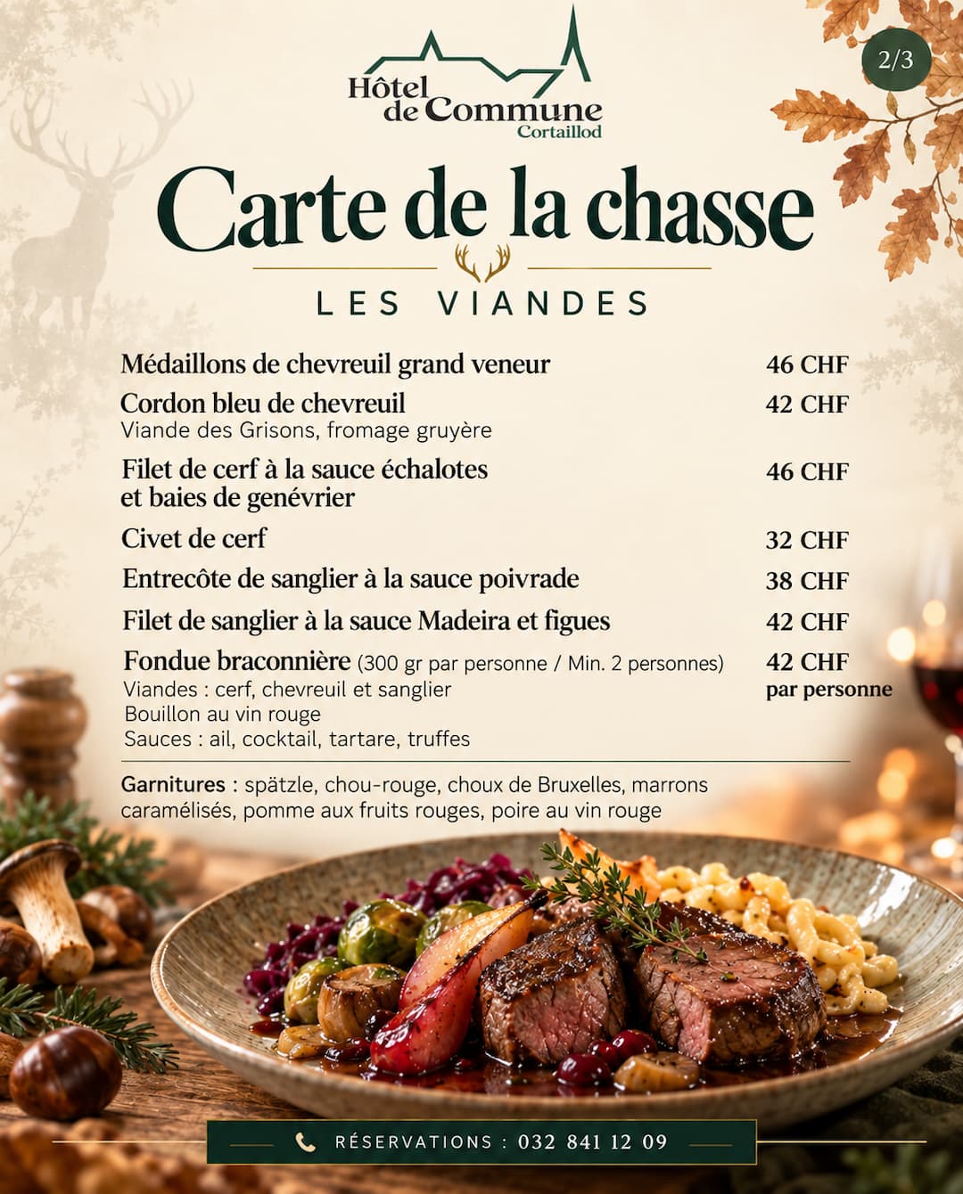 Carte de la chasse - Hôtel de commune Cortaillod - Les Viandes