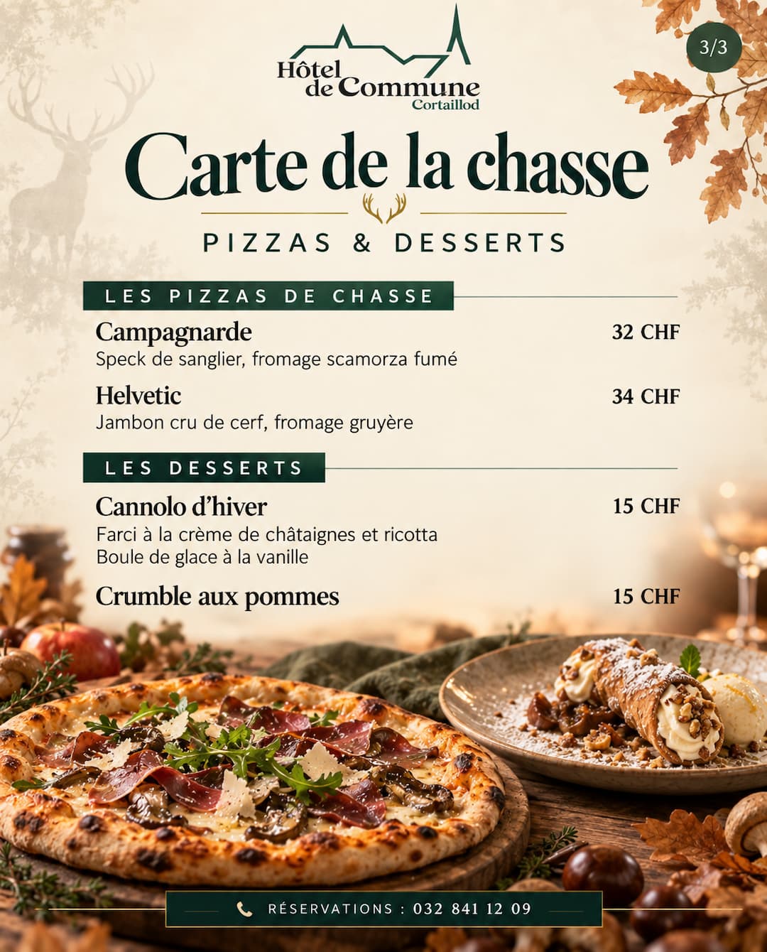 Carte de la chasse - Hôtel de commune Cortaillod - Pizzas et Desserts